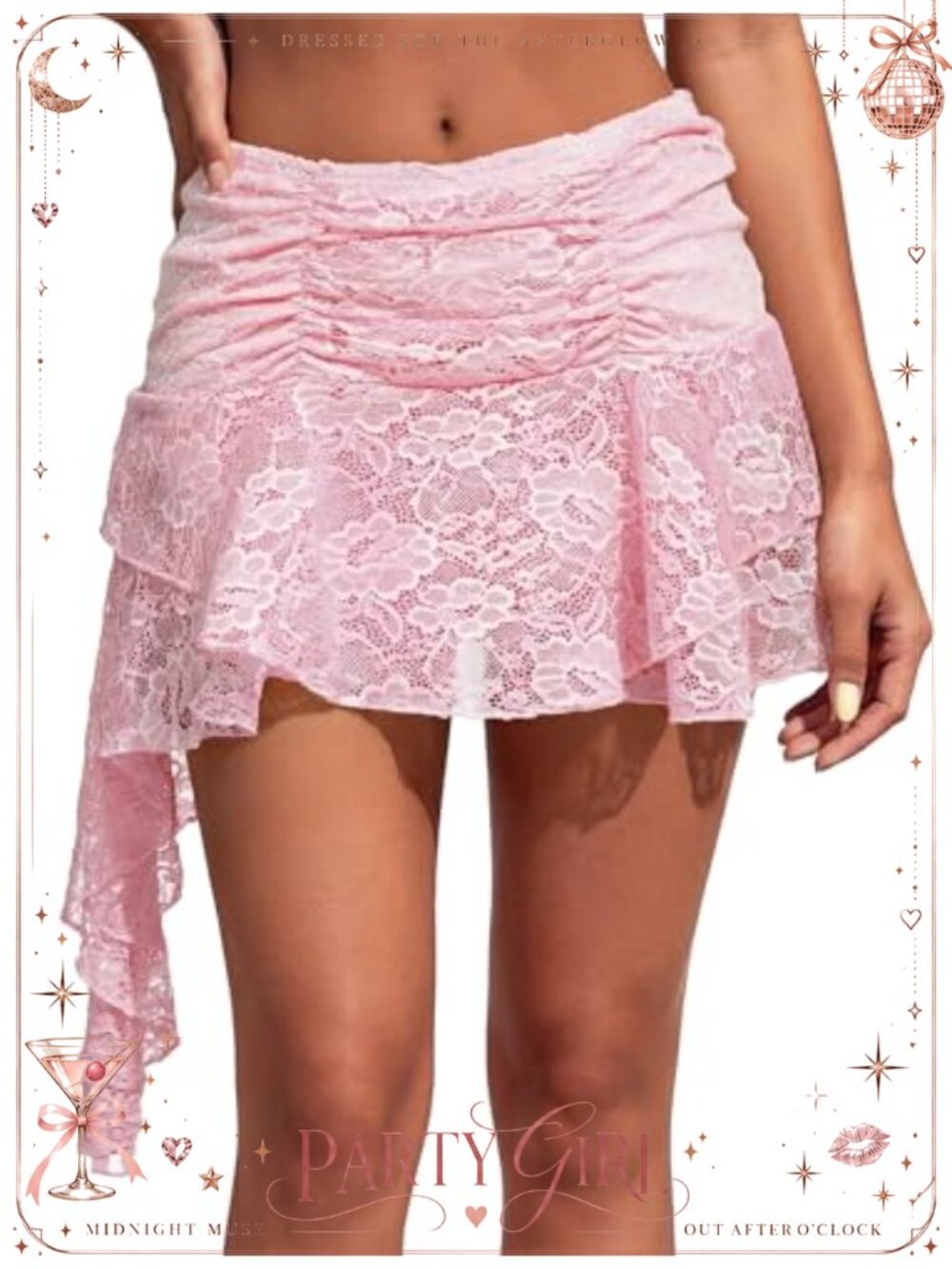 Lace Mini Skort Ruffle Layered Asymmetrical Built-in Shorts